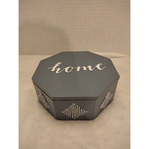 Broyhill Octagon Mirror Storage Jewelry Trinket Box Blue White 5"X5"X2"